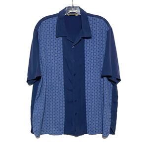 Axist Blue Bowling Shirt Mens XL Button Down Washable Silk Charlie Sheen Retro